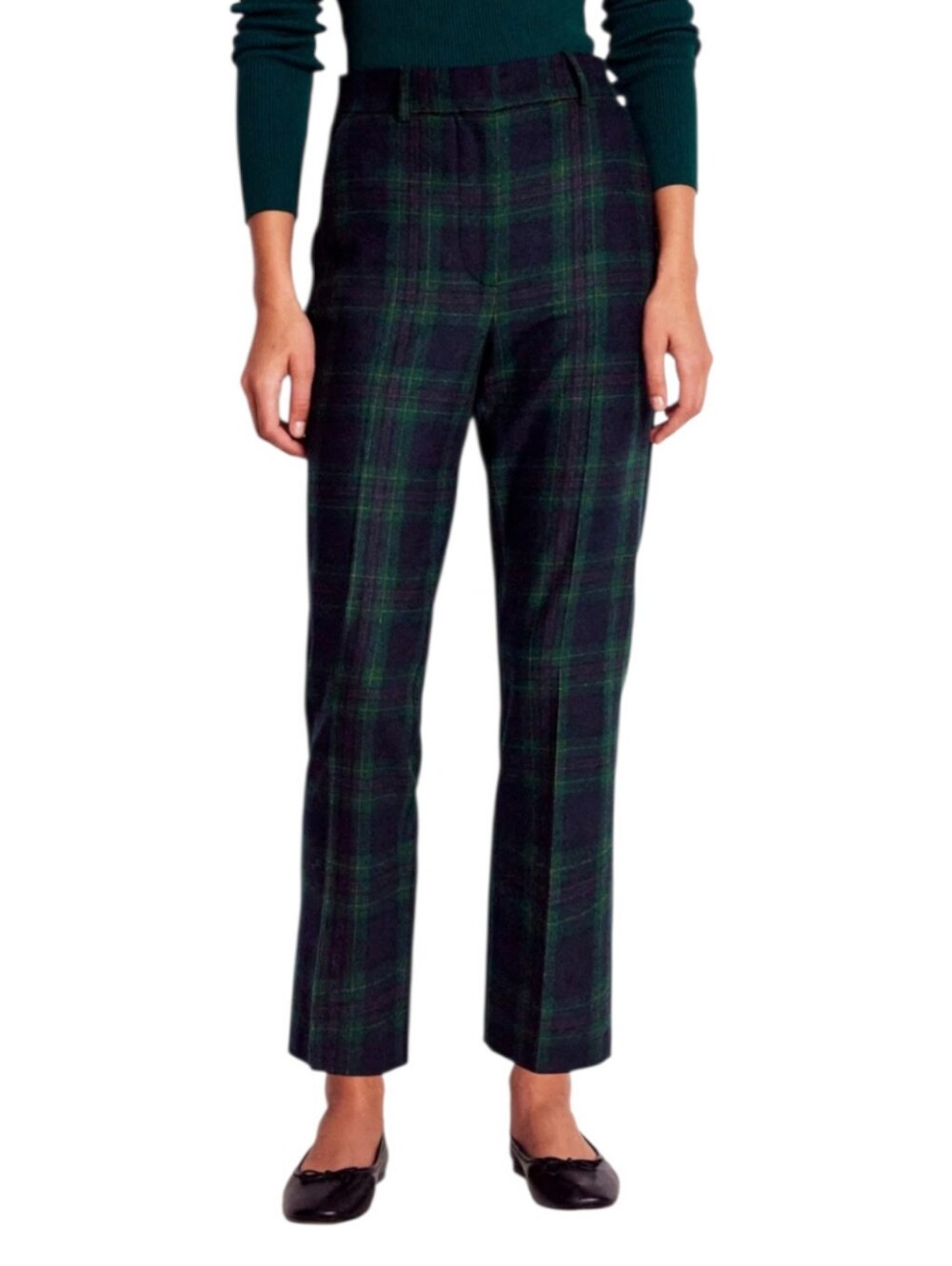 Boden Women's Canonbury Wool Navy Green Plaid Trousers Size 10R